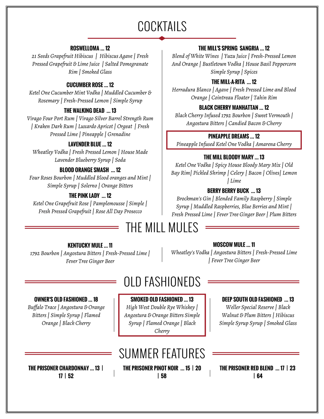 Cocktail Bar Roswell GA Red and White Wines